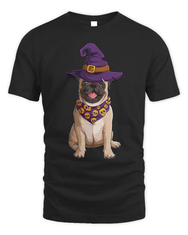 Pug Lover Dog Sitting Wearing Witch Hat Halloween Disguise 118 Pugs Dog