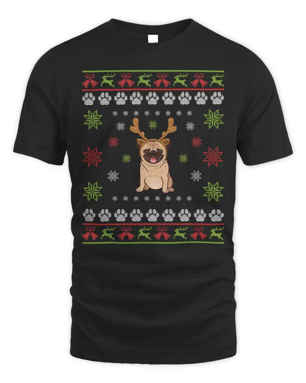 Pug Lover Ugly Christmas Cute Dog With Antlers 190 Pugs Dog