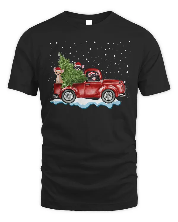 Chihuahuas Dogs Ride Red Truck Christmas Funny Xmas 61 Chihuahua Dog