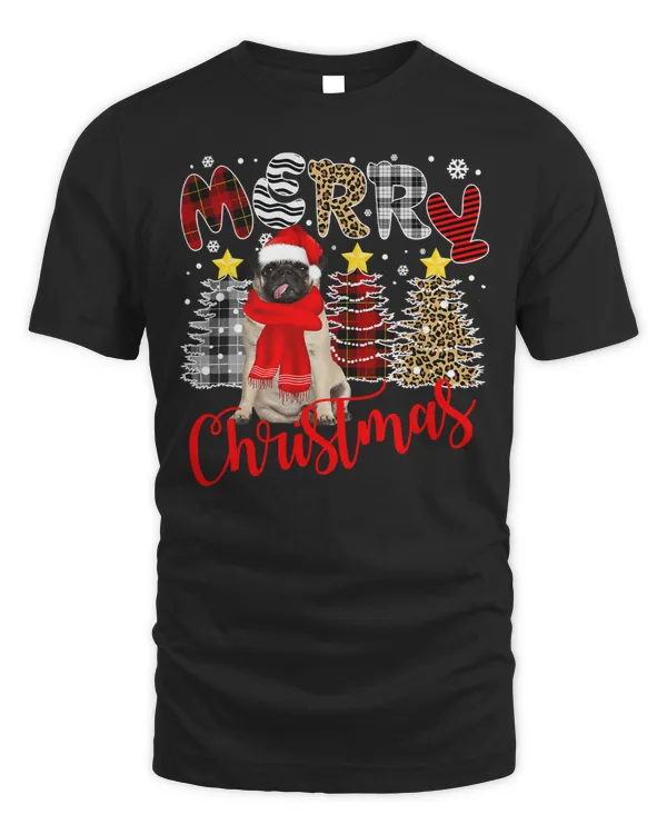 Pug Lover Merry Christmas Tree Leopard Plaid Printed 210 Pugs Dog