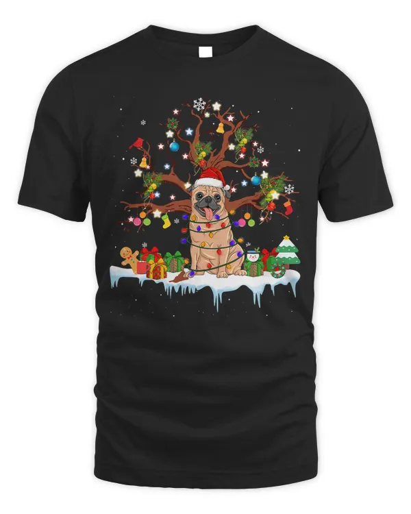 Pug Lover Santa Wearing Christmas Hat Tree Lights 214 Pugs Dog