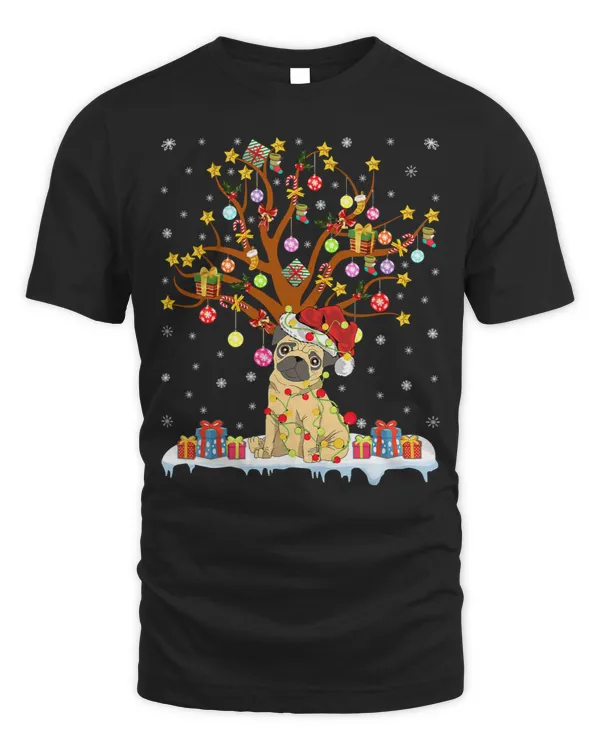 Pug Lover Funny Xmas Lighting Tree Santa Pug Christmas Tree 201 Pugs Dog