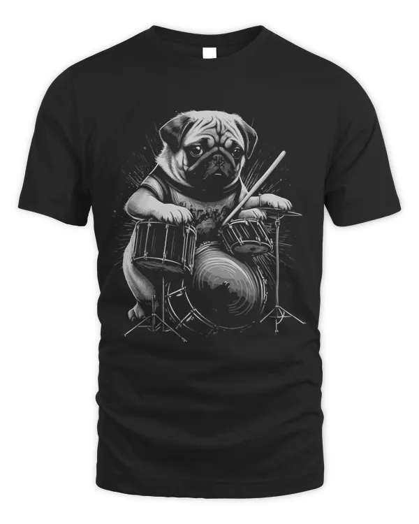 Pug Lover Puggy Dog Rock Band Drummer Pug Playing Drums Pugs Dog