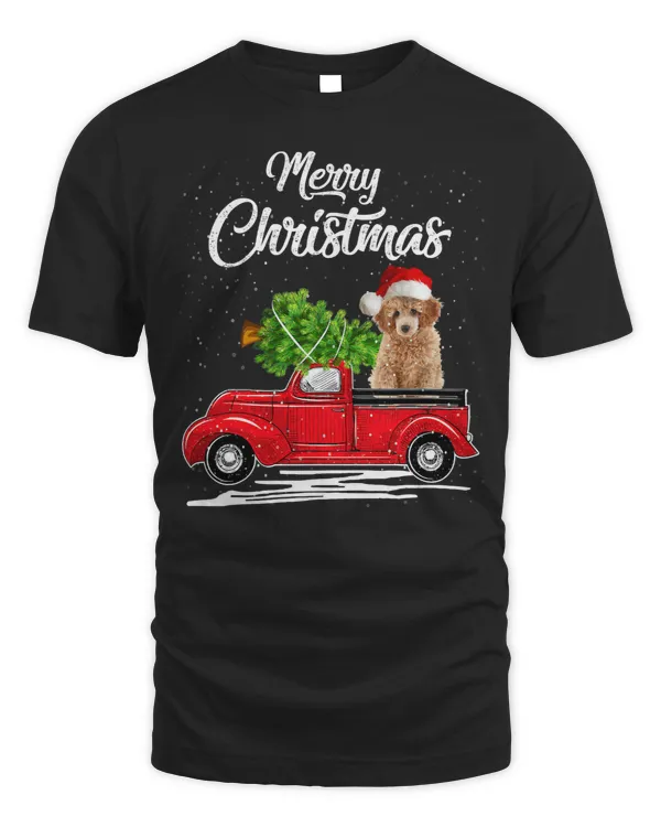 Poodles Ride Red Truck Christmas funny dog 18 Poodle dog