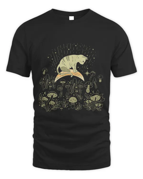Cottagecore Celestial Boho Mystical Mushrooms Moon Cat 1
