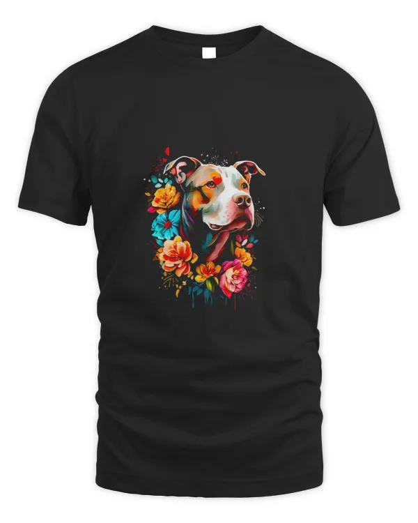 Bully Watercolor Pitbull with flowers 66 Pitbull Dog