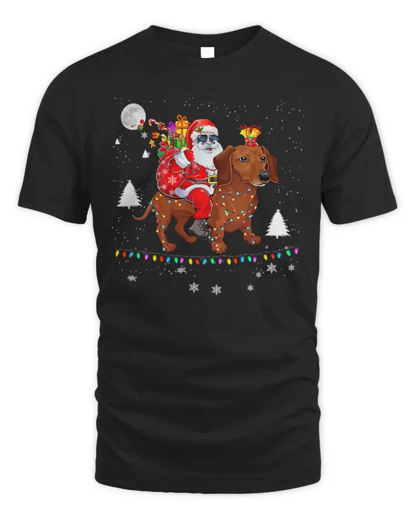 Wiener Christmas Santa Claus Riding Dachshund Lights Xmas Holiday 107 Dachshund Doxie