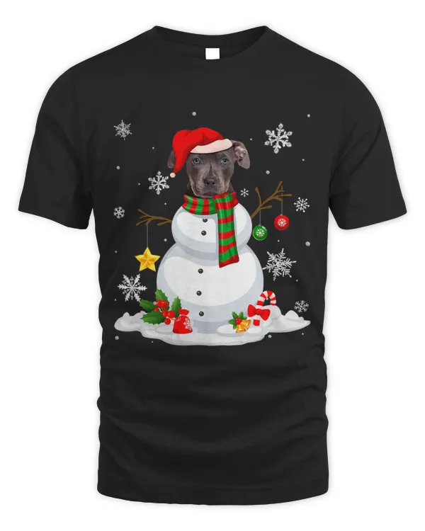 Funny Bully Snowman Pitbull Dog Santa Hat Christmas Pitbull Dog