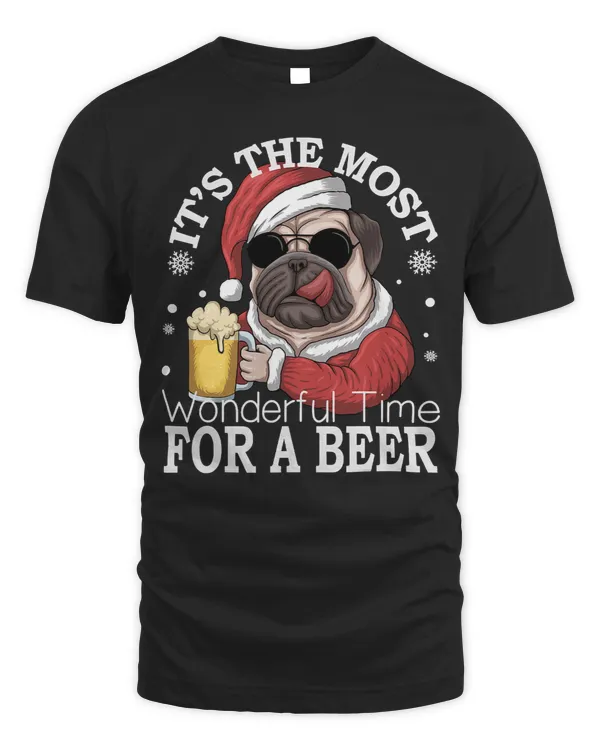 Pug Lover Its The Most Wonderful Time For A Beer Pug Drinking Funny 369 Pugs Dog