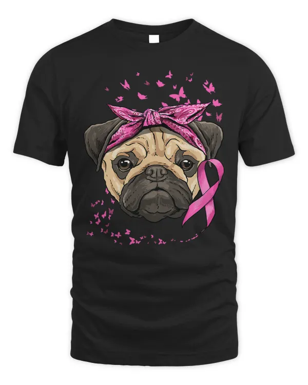 Pug Lover Pink Ribbon Breast Cancer Awareness Survivor 73 Pugs Dog