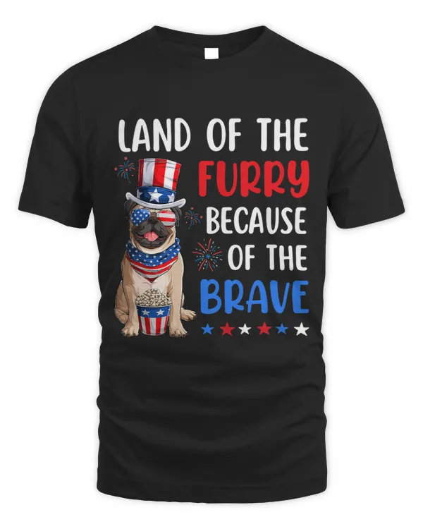 Pug Lover Land Of The Furry Pug 4th of July Merica USA American Flag Pugs Dog