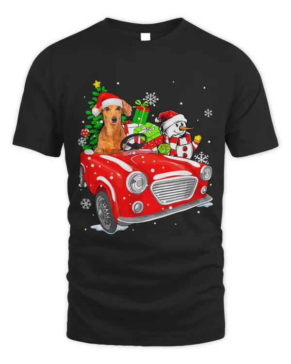Wiener Funny Santa Hat Red Car Christmas344 Dachshund Doxie