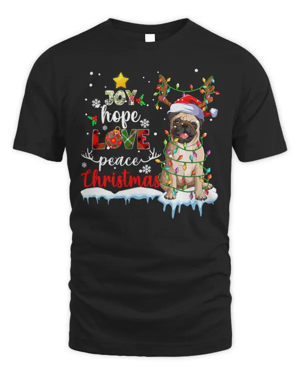 Pug Lover Joy Hope Love Peace Christmas Light Pajamas 69 Pugs Dog