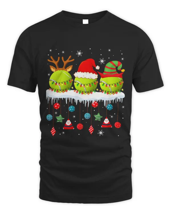 Three Santa Reindeer Elf Tennis Balls Christmas Lights Lover