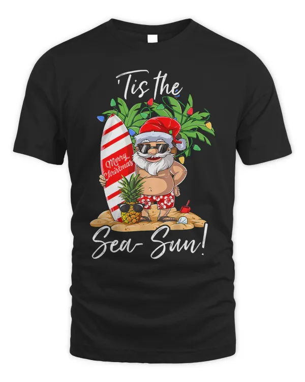 Tis The Season Santa Surfing Tropical Christmas Hawaiian
