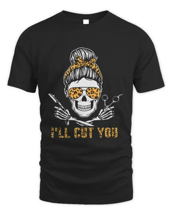 I Will Cut You Skull Messy Bun Spooky Pumpkin Halloween