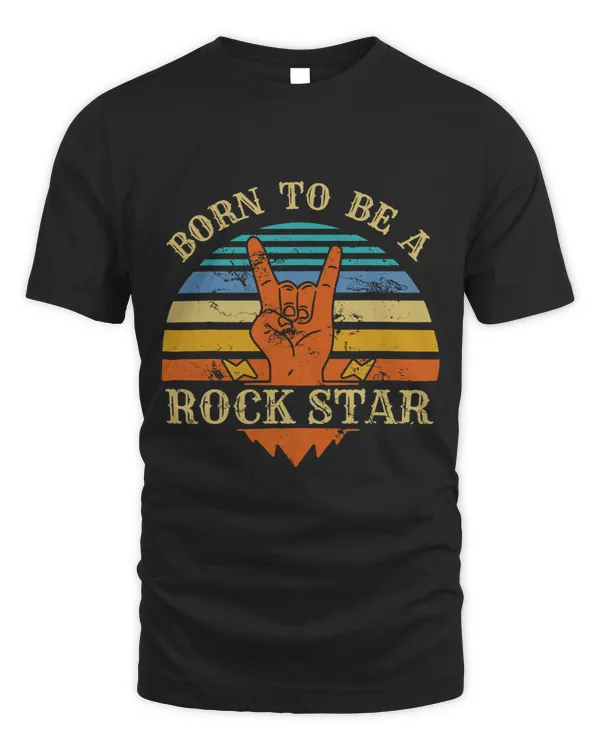 Born To Be RockStar Hand Gesture Vintage Retro Band Song