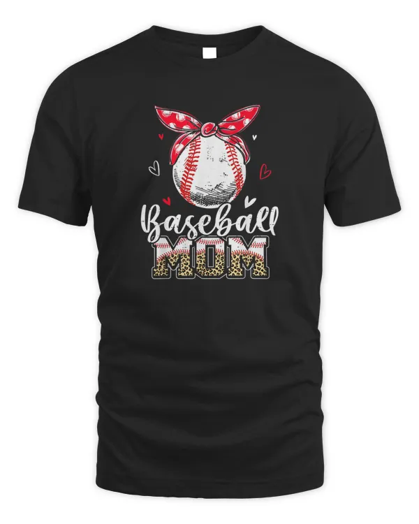 Leopard Baseball Mom Headband Baseball Ball Mothers Day Mama T-Shirt