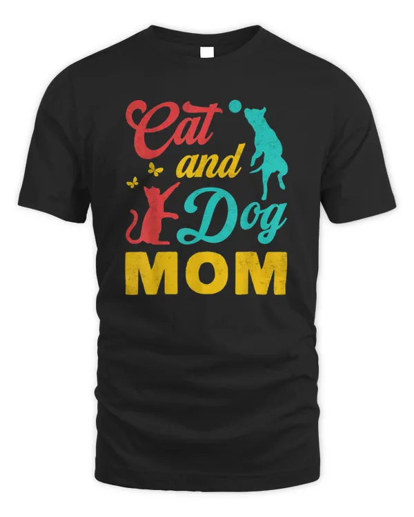 Vintage Cat And Dog Mom Mothers Day For Cat Dog Lover Mama T-Shirt