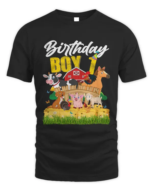 Funny 1 Year Old Barnyard Birthday Boy 1st Farm Animals Bday