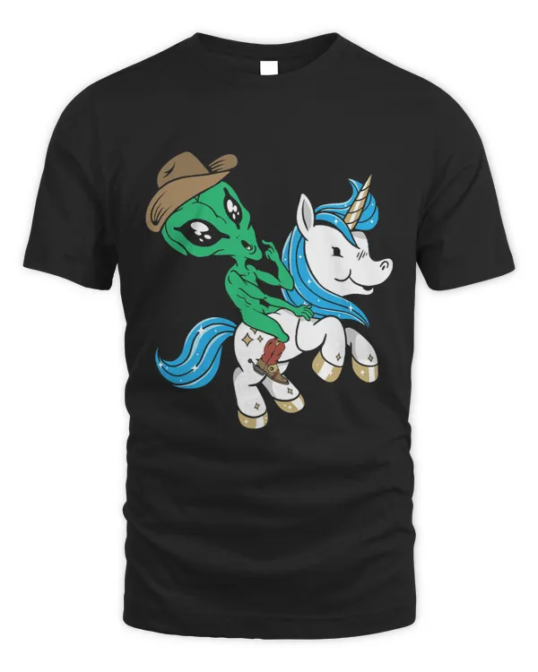Funny Alien Cowboy Riding Unicorn Funny UFO Hunter Alien