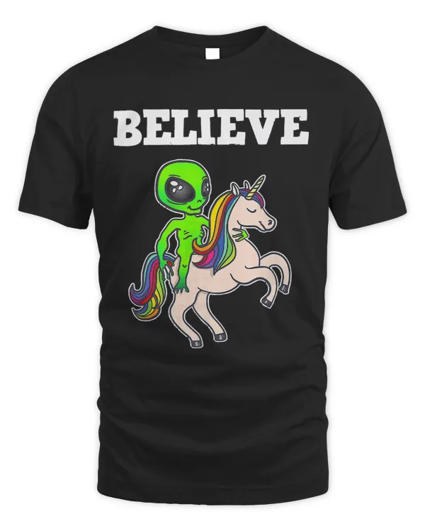 Believe UFO Space Alien Riding Unicorn