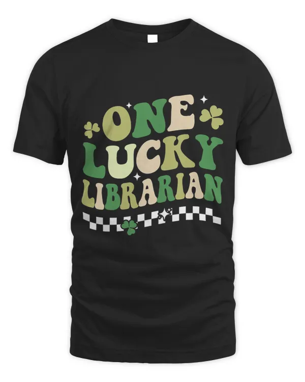 One Lucky School Librarian Groovy Retro St Patricks Day T-Shirt