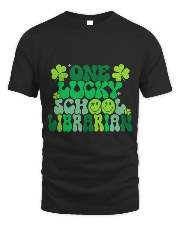 One Lucky School Librarian St Patricks Day Groovy Retro