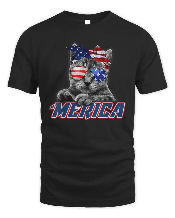 Cats 365 Merica Cat American Flag 4th of July USA Funny Cats T-Shirt