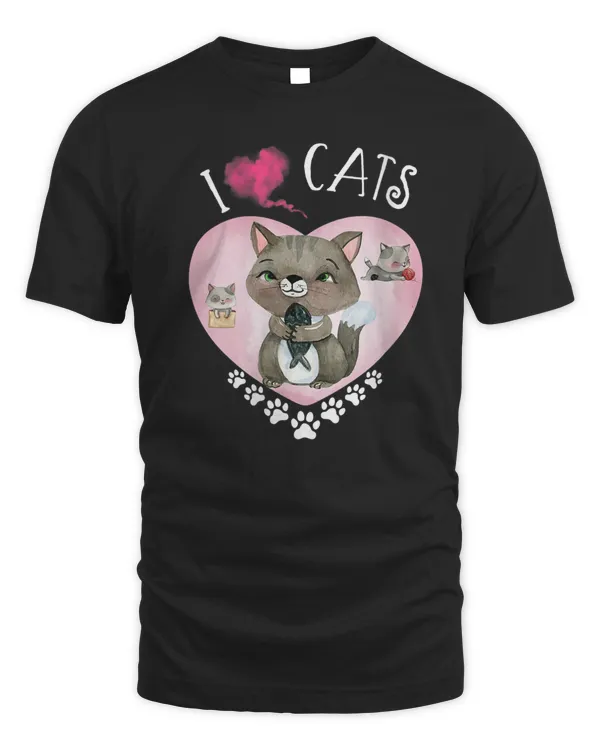 Womens Cats 365 I Love My Cats V-Neck T-Shirt