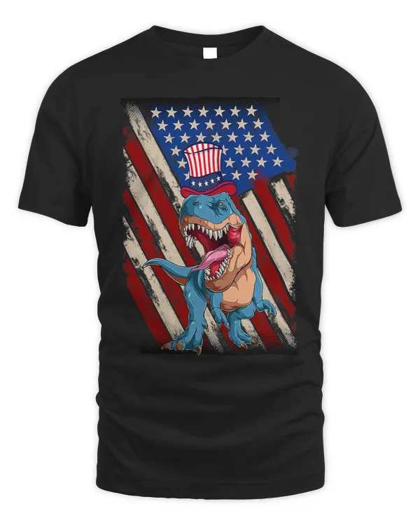 American flag with dinosaur 4th july independence day design