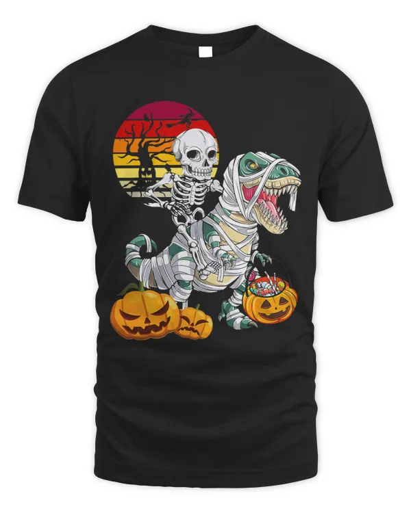 Vintage Skeleton Riding Mummy Dinosaur Trex Halloween