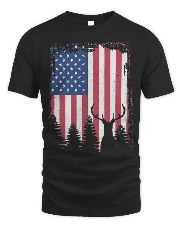 Whitetail Buck Deer Hunting American Hunting USA Flag