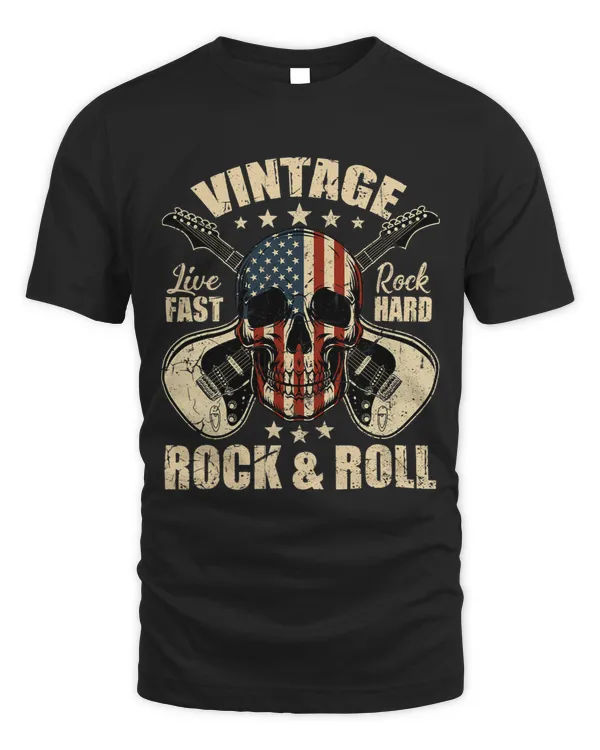 American Flag Guitar Vintage Rock and Roll Skull Guitarist