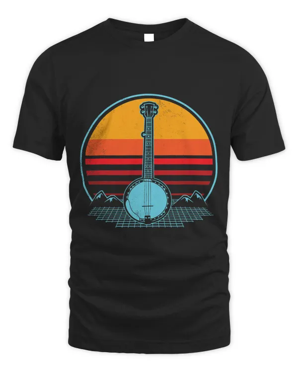 Banjo musician Retro Sunset aesthetic graphic drawing theme