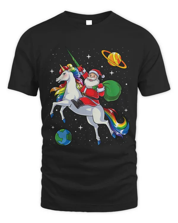 Pony Unicorn Santa Riding Unicorn Shirt Christmas Gifts Rainbow Space Ponies