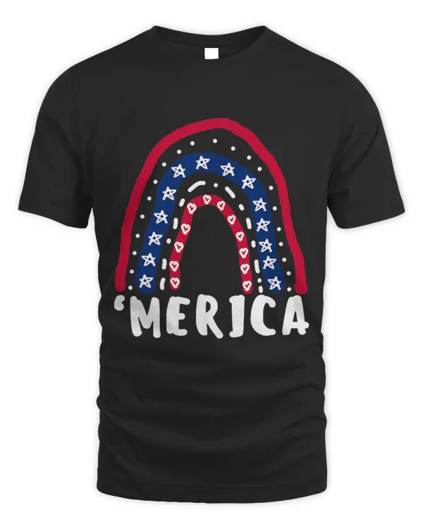 Fun 4th of July Patriotic Merica Flag Rainbow Hand Drawing