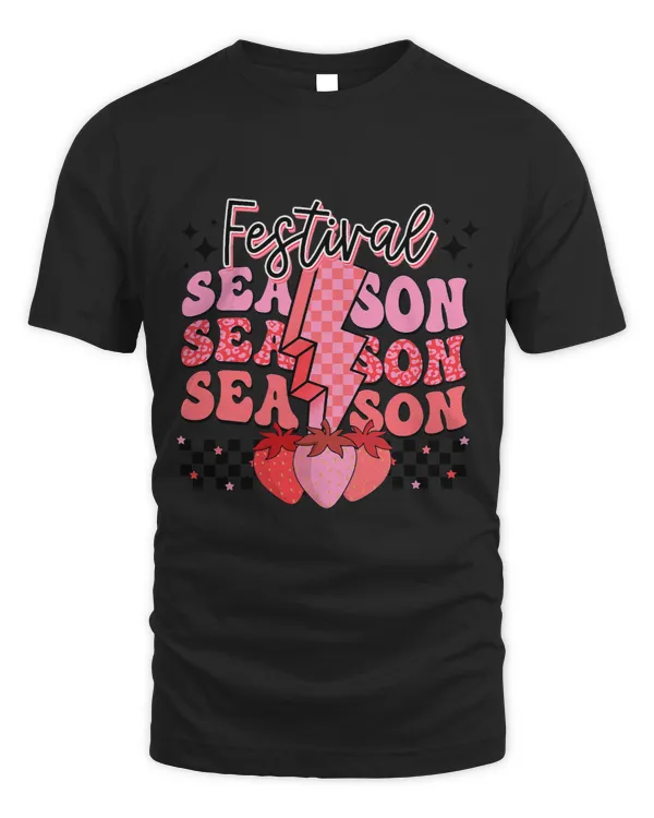 Retro Festival Season Strawberry Checkered Lightning Summer