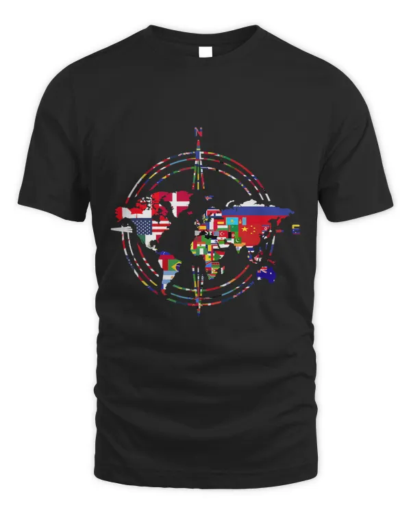 Traveler Country Flags Compass Globe Traveling World Map