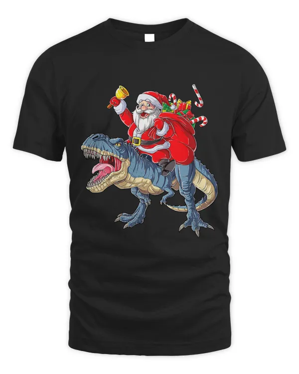 Santa Riding Dinosaur T Rex Christmas Boys Men Xmas Squad 7