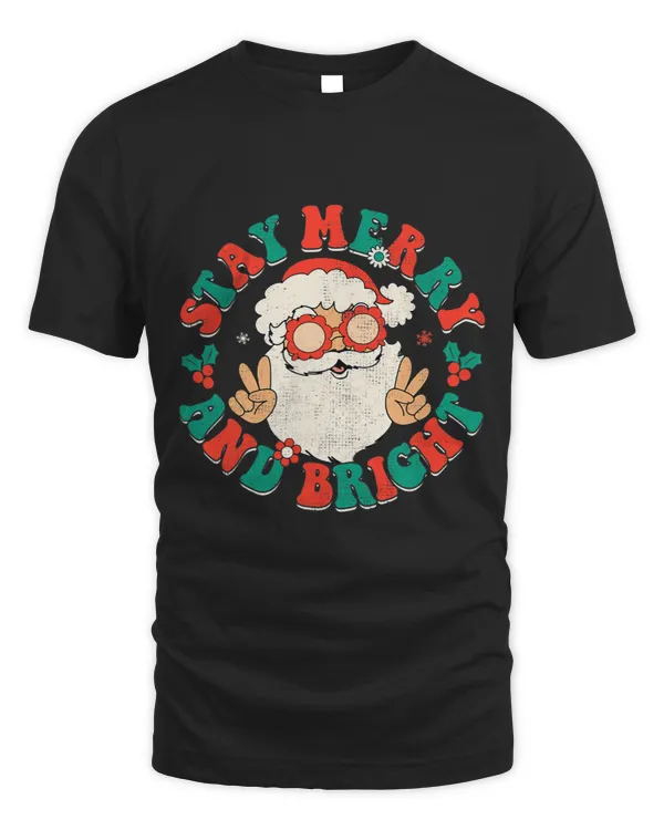 Retro Groovy Christmas Merry Stay Bright Hippie Santa Peace 2