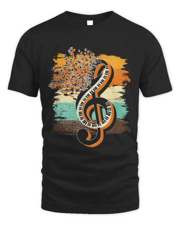 Retro Musician Music Notes Piano Keys Treble Clef Music