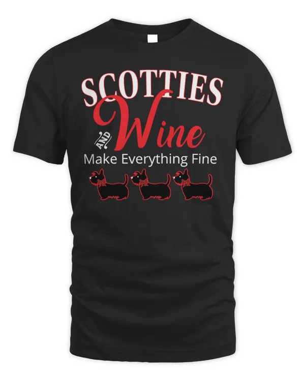 Cute Scotties and Wine Make Everything Fine Scottish Terrier Long Sleeve T-Shirt