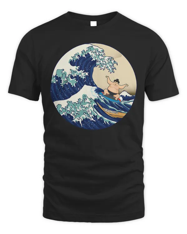 Funy Kanagawa Great Wave Sumo wrestler surfing parody T-Shirt