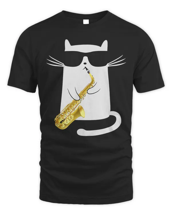 Funny Cat Shirt Saxophone Music Gift T-Shirt