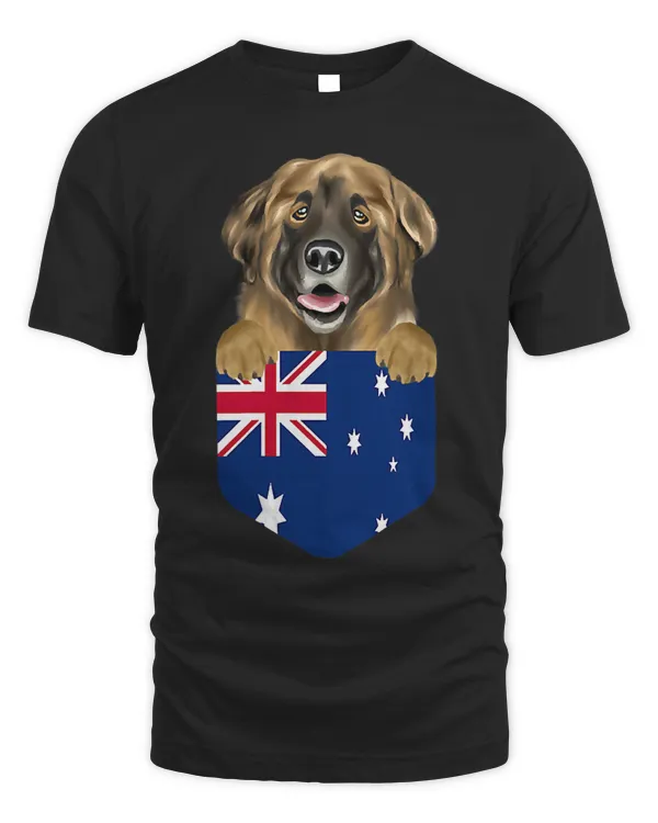 Australia Flag Leonberger Dog In Pocket T-Shirt