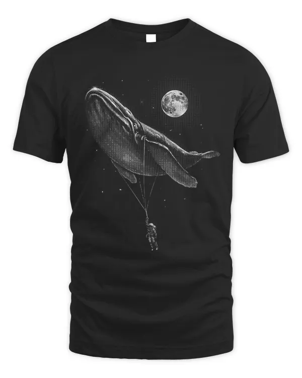 Astronaut Hitching A Ride Moon Stars Whale Outer Space Funny T-Shirt