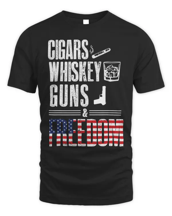 Cigars Whiskey Guns Freedom Shirt - Funny U.S Flag Graphic T-Shirt