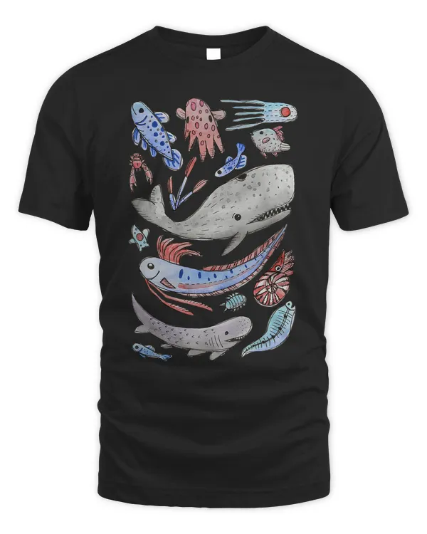 Deep Sea Ocean Creatures Oarfish Whale Shark Watercolor T-Shirt