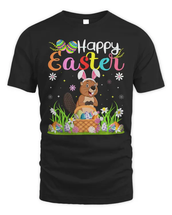 Beaver Bunny Egg Hunting Funny Beaver Happy Easter Premium T-Shirt